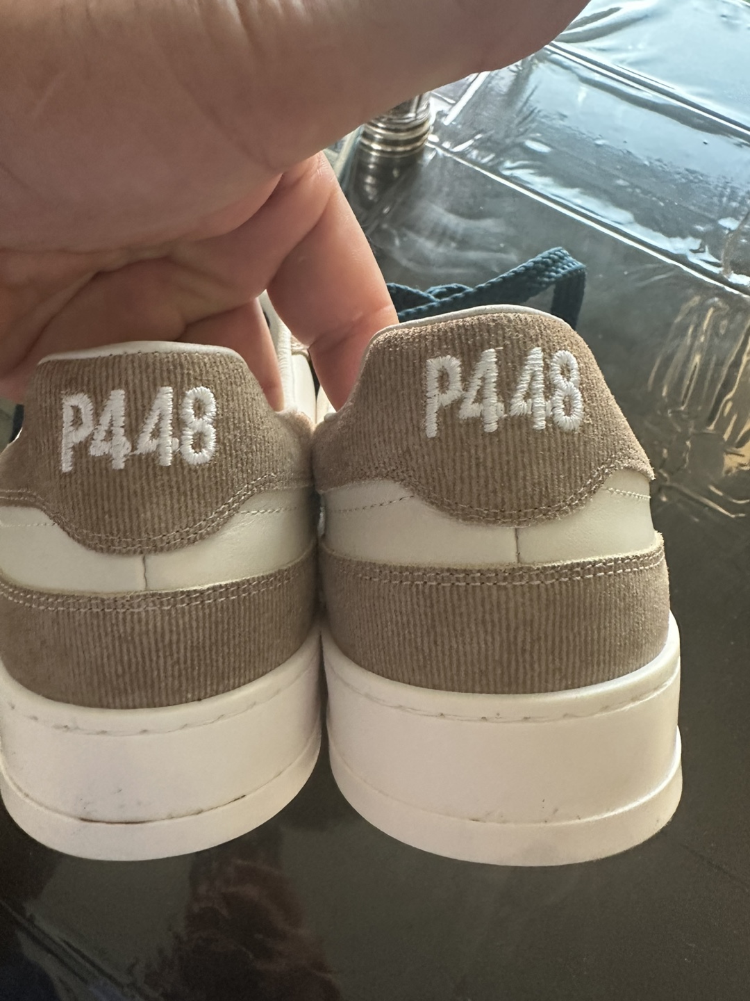 P448 White/Brown Leather Sneakers