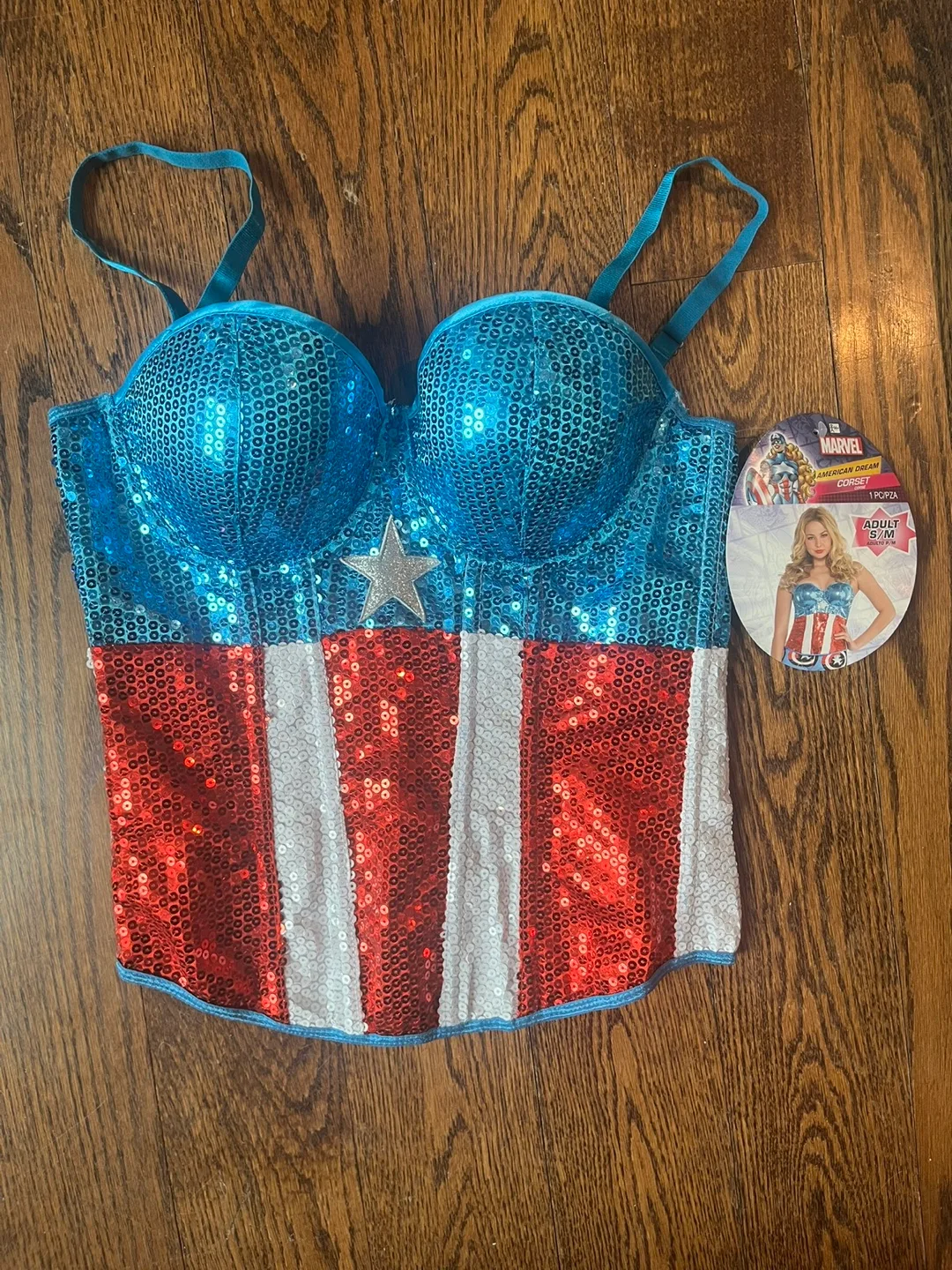 Marvel Captain America Sequin Corset - Adult S/M thumbnail