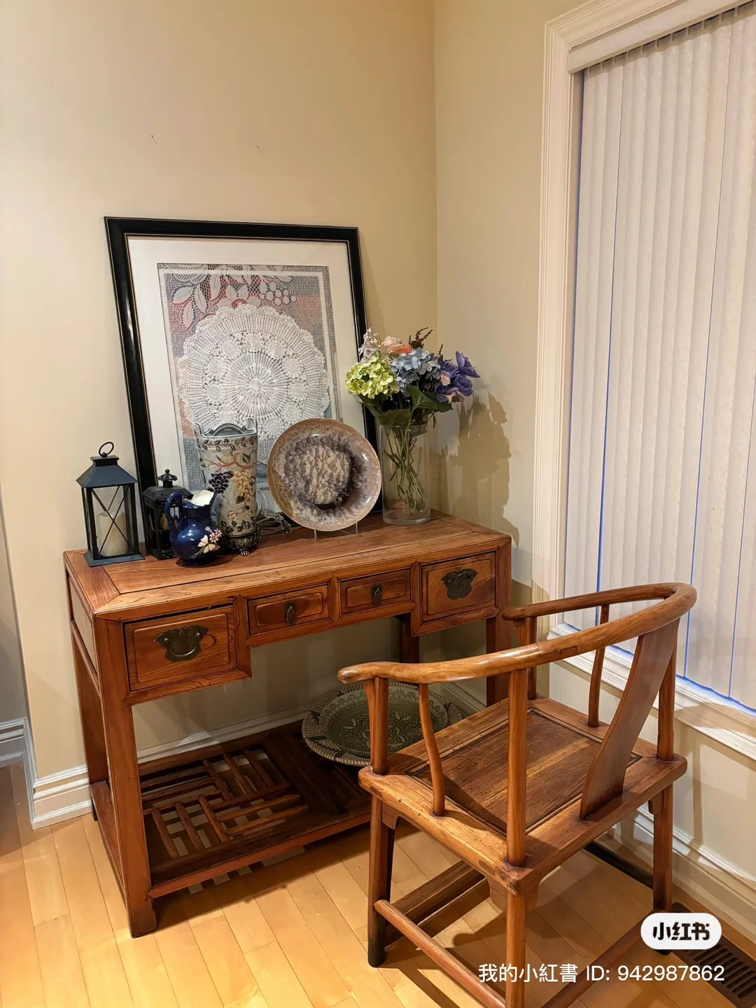Vintage Chinese Wooden Desk and Chair Set thumbnail