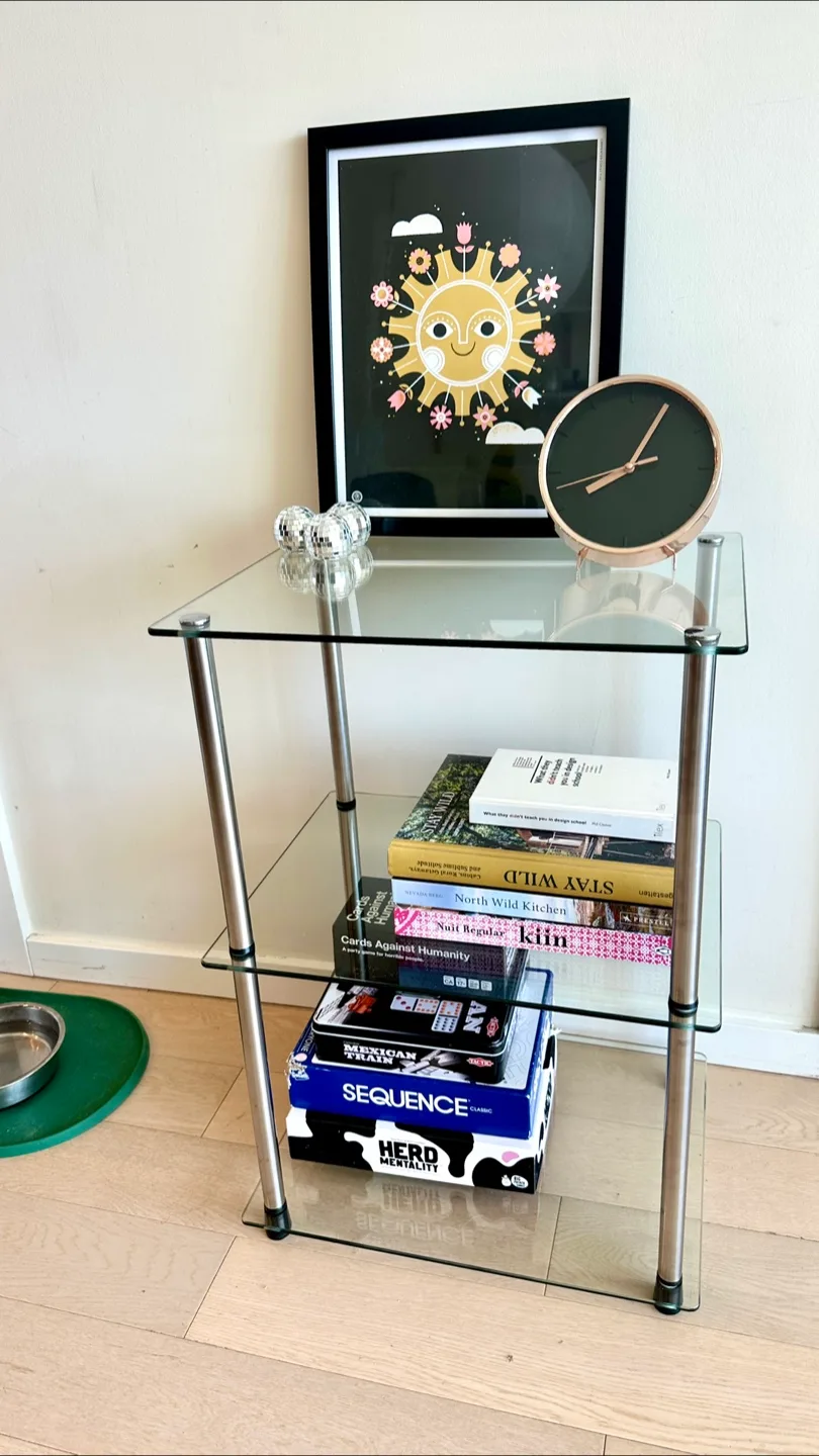 Vintage post modern chrome and glass shelf