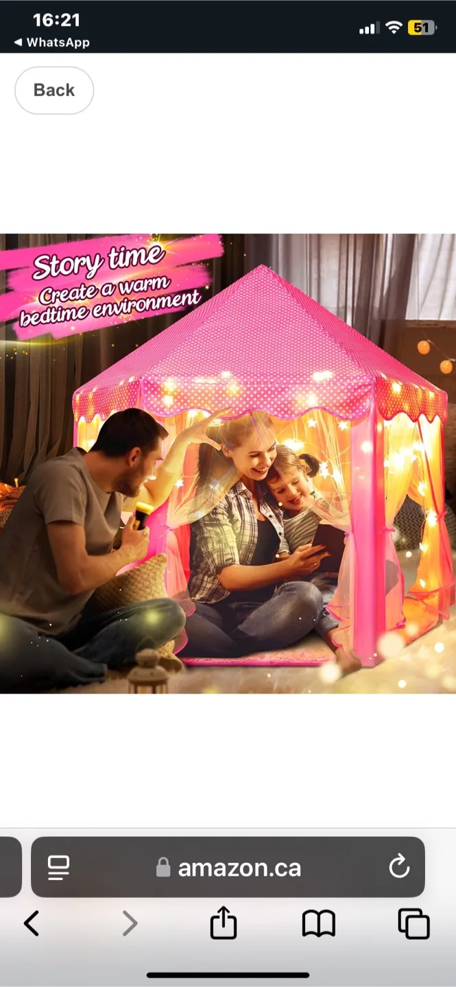Pink Princess Castle Play Tent with Lights & Carpet image indicator(6)