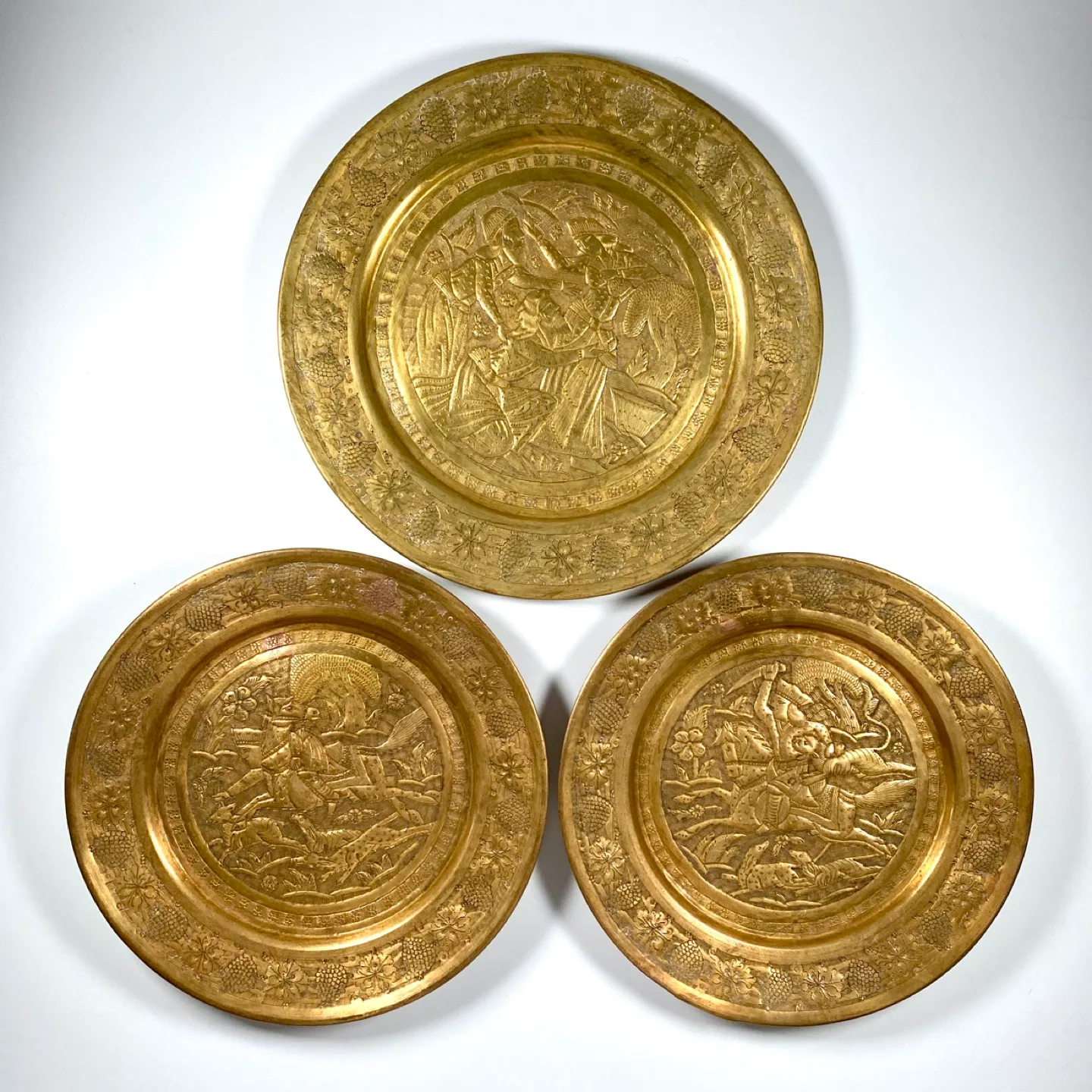 3x Vintage Persian Brass Plates thumbnail