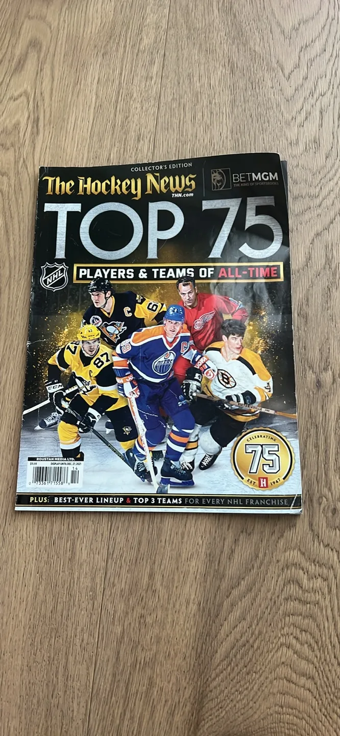 The Hockey News Magazine and a Large Detroit Red Wings jersey image indicator(5)