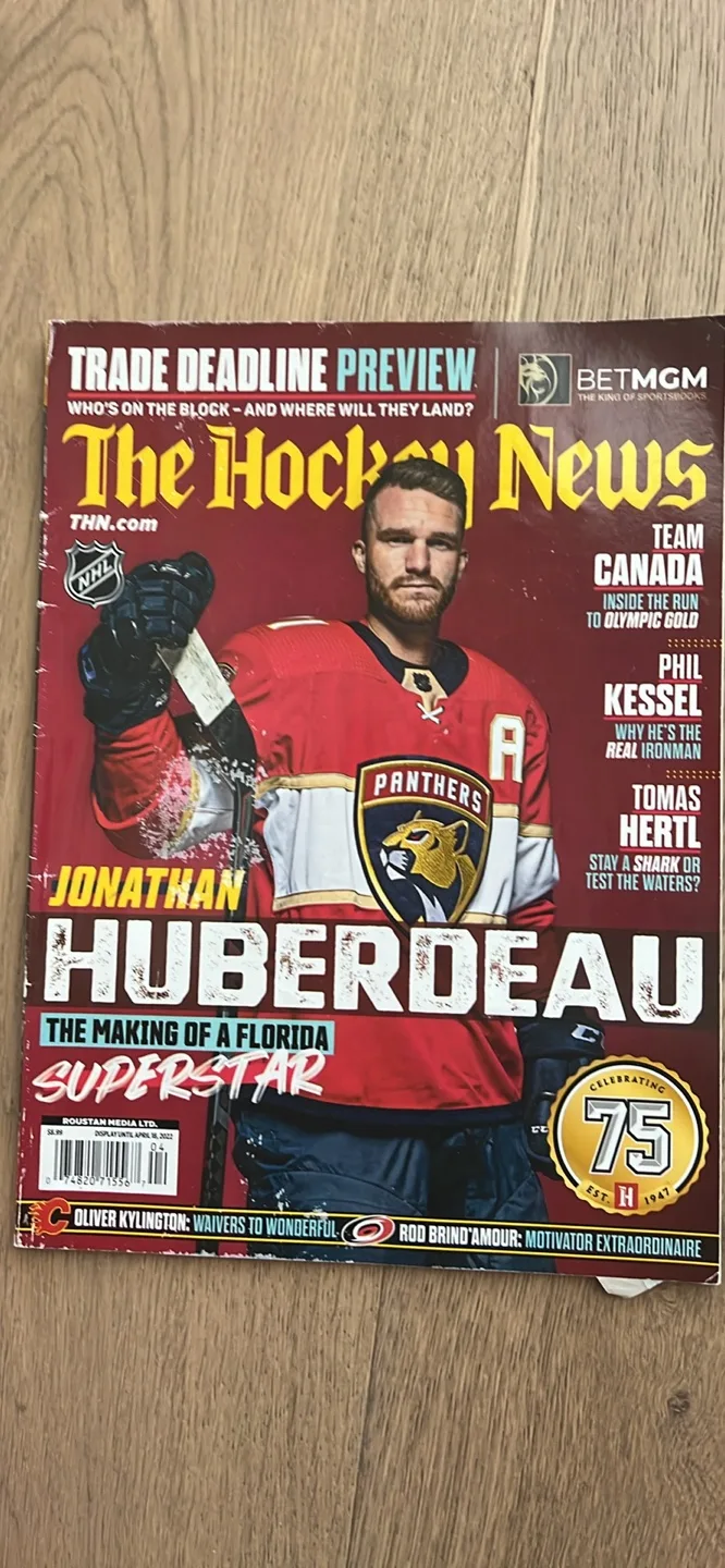 The Hockey News Magazine and a Large Detroit Red Wings jersey image indicator(2)