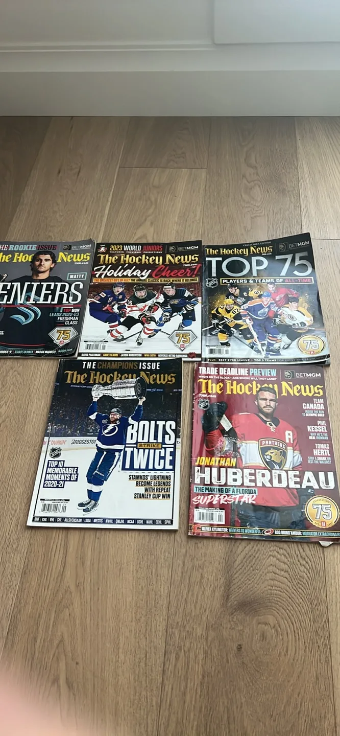 The Hockey News Magazine and a Large Detroit Red Wings jersey image indicator(7)