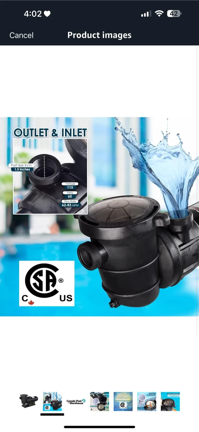 GoPool AG1 Pool Pump w/ Power Cord image indicator(8)