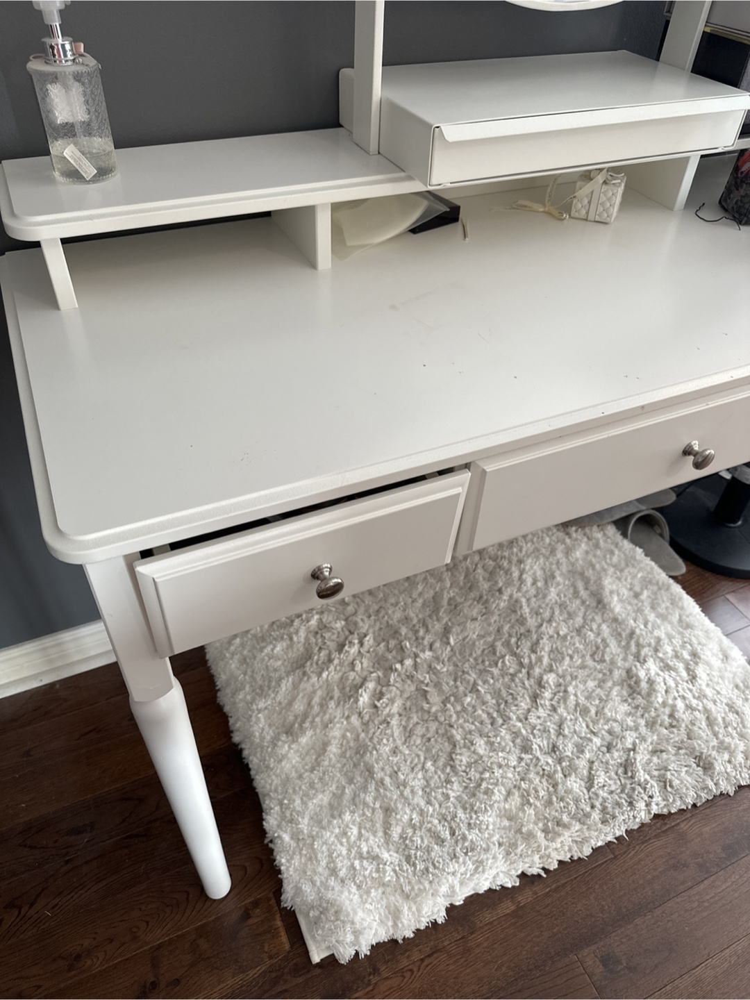 White Vanity Desk with Round Mirror - photo 3