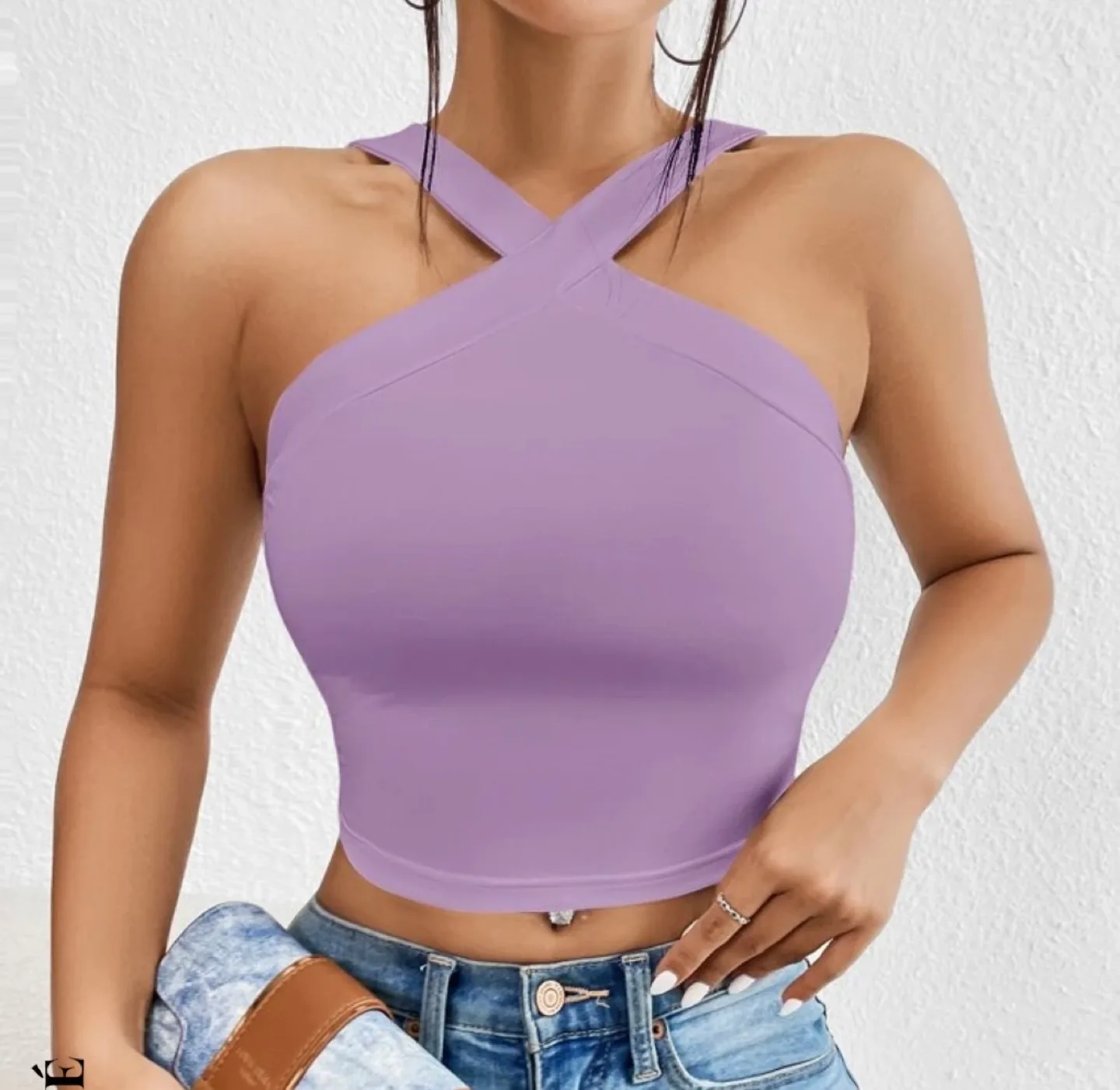 Lilac Criss Cross Cropped Tank Top (new) thumbnail