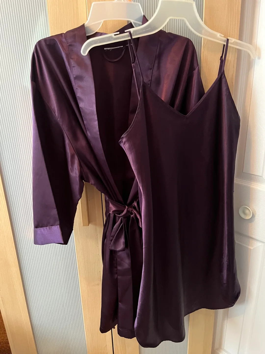Satin Cami & Robe Set - Plum Colour, M thumbnail
