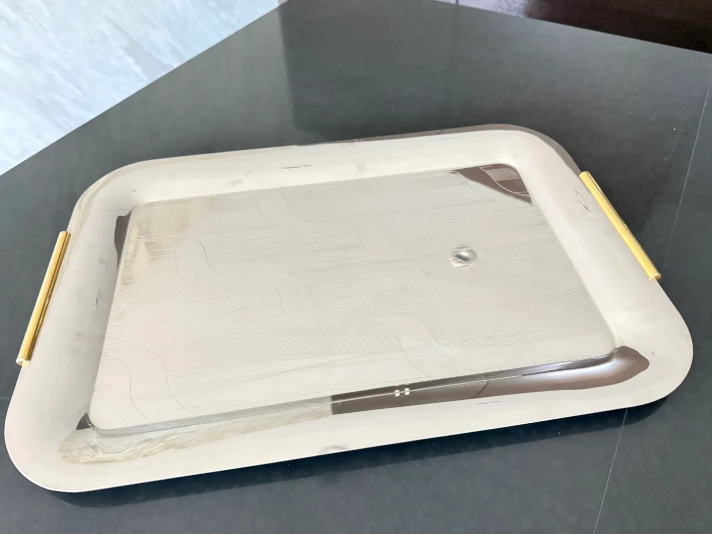 Stainless steel Serving Tray with Gold Handles thumbnail