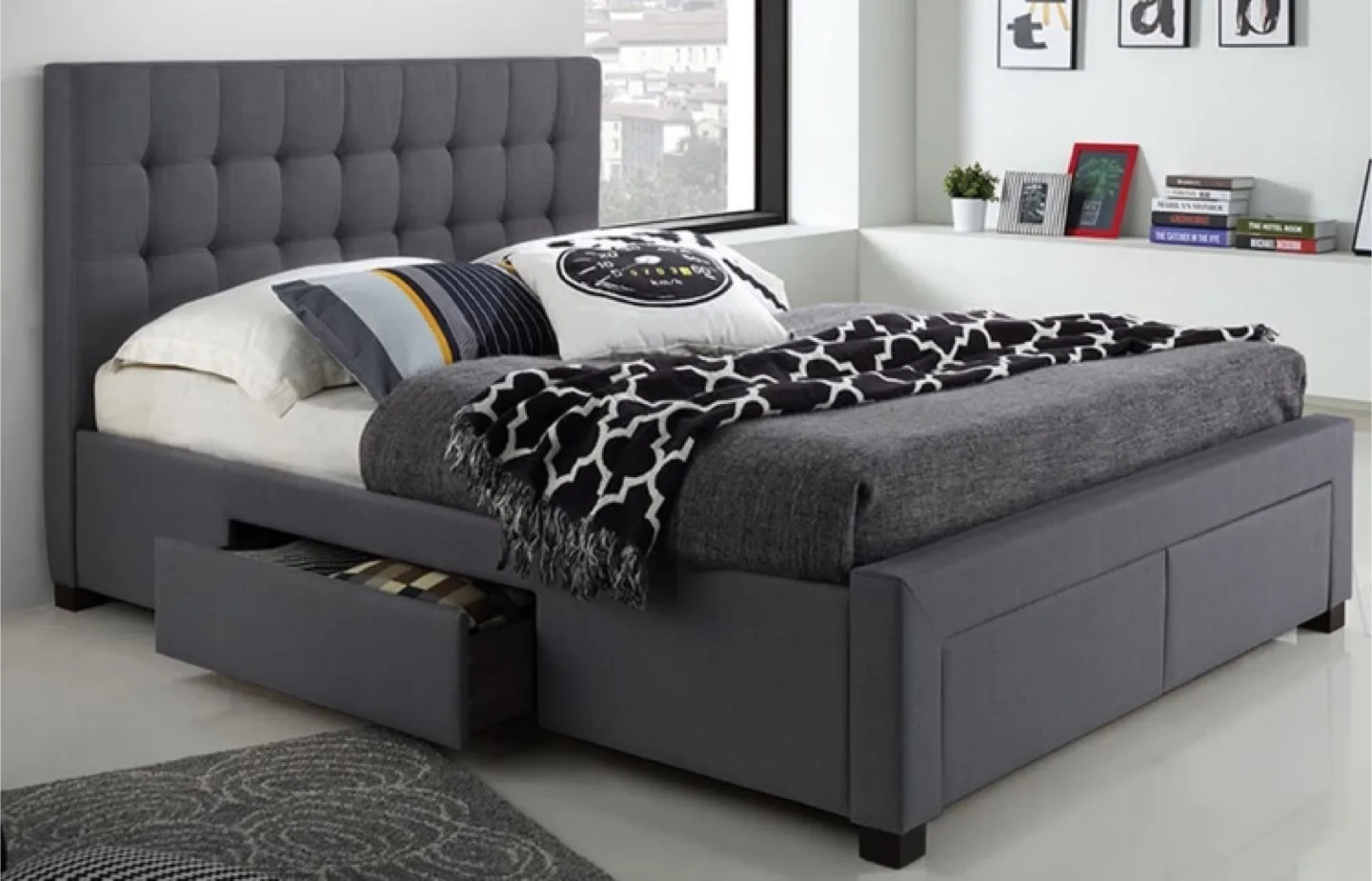 Grey Bed Frame with Storage Drawers thumbnail
