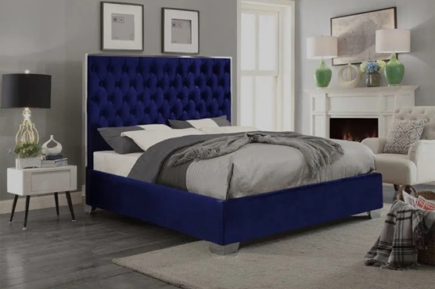 Blue Velvet Tufted Bed Frame thumbnail
