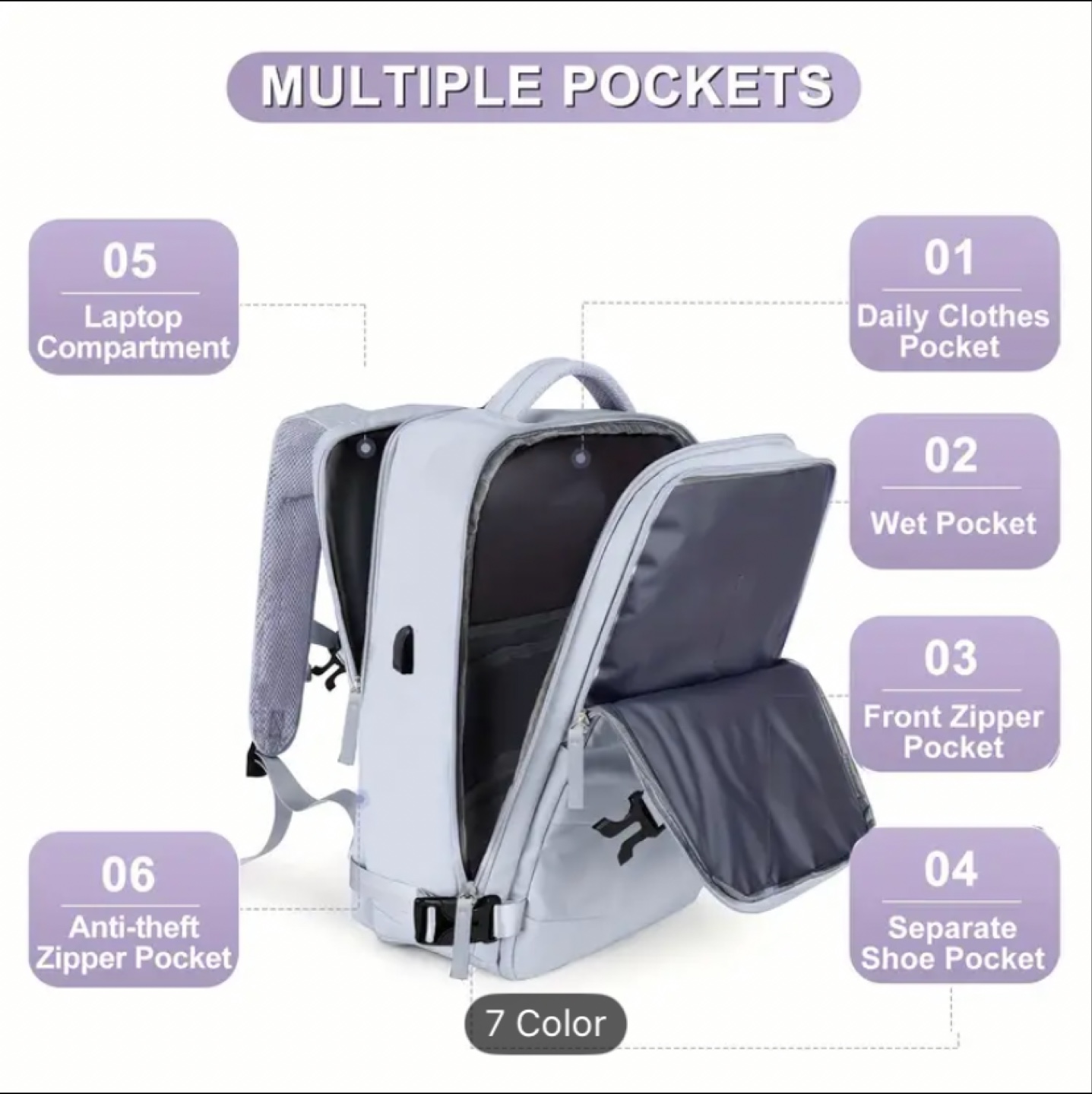 Grey Travel Backpack with Laptop & Shoe Compartments - photo 3