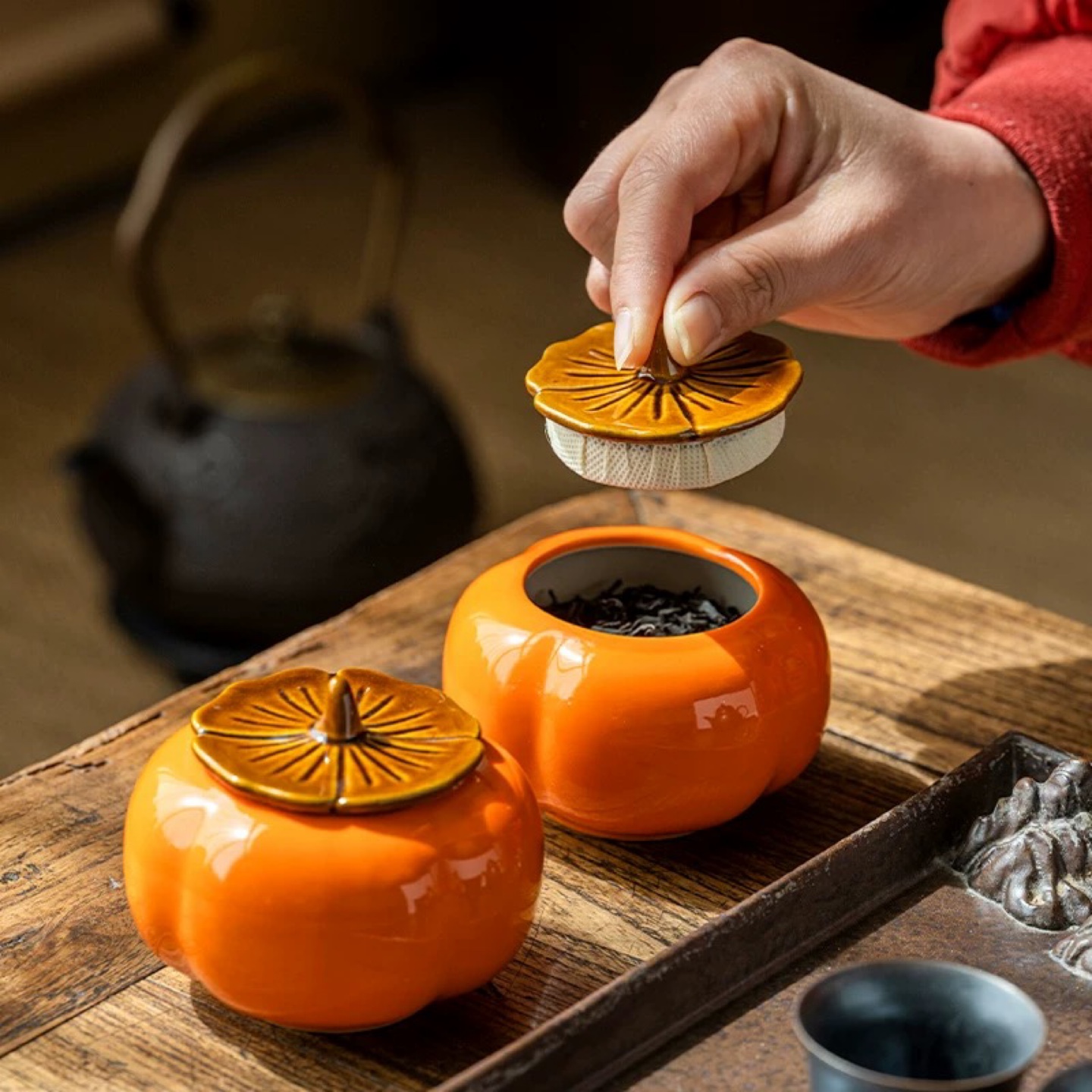 Persimmon Ceramic Tea Canisters/ small stuff containers - photo 3