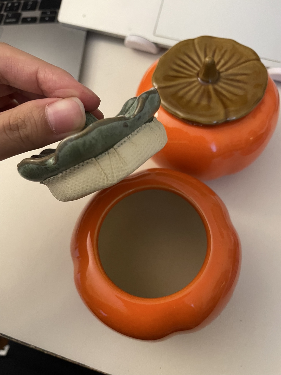 Persimmon Ceramic Tea Canisters/ small stuff containers - photo 2