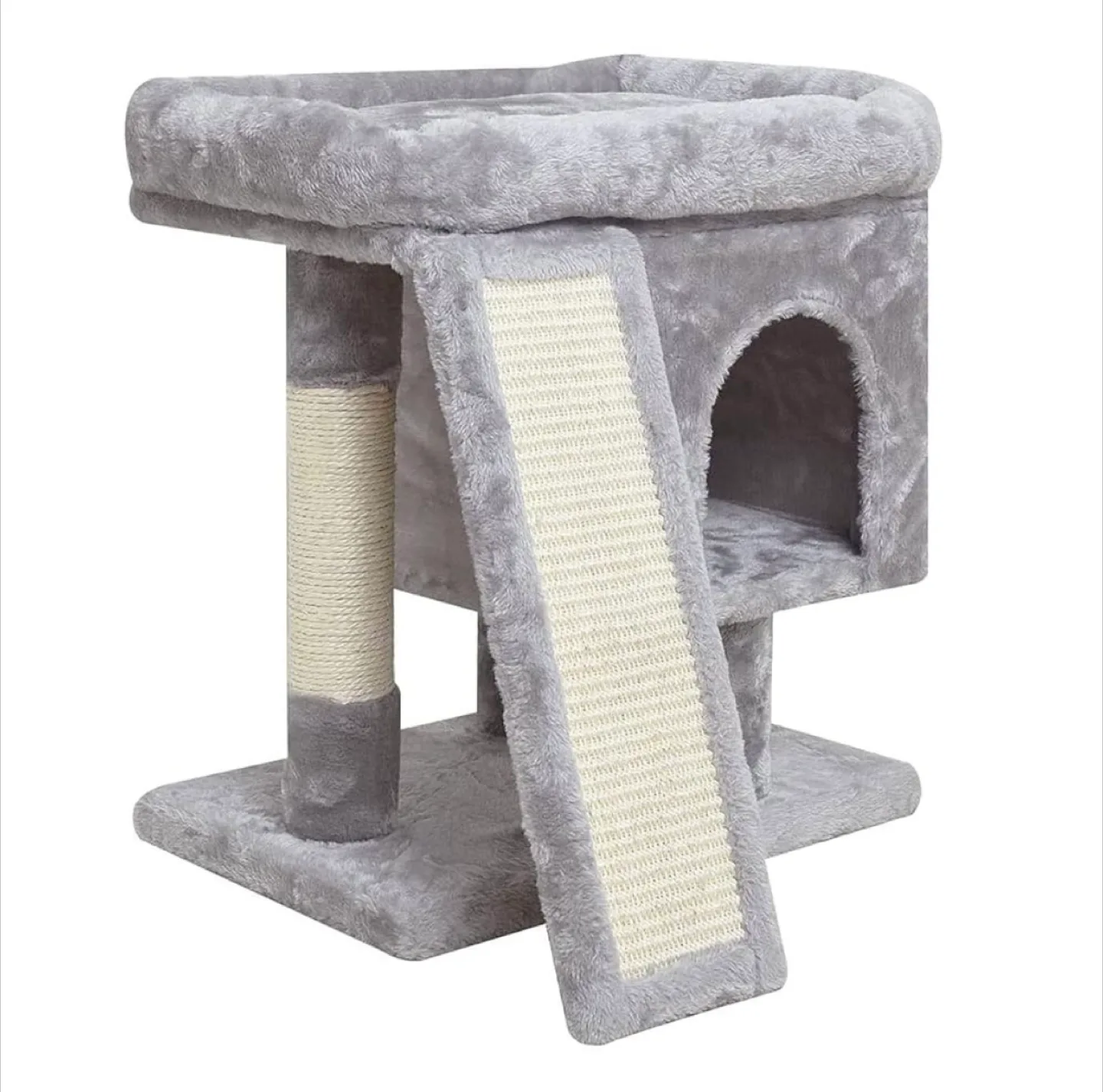 Grey Plush Cat Tree Condo with Scratching Post thumbnail