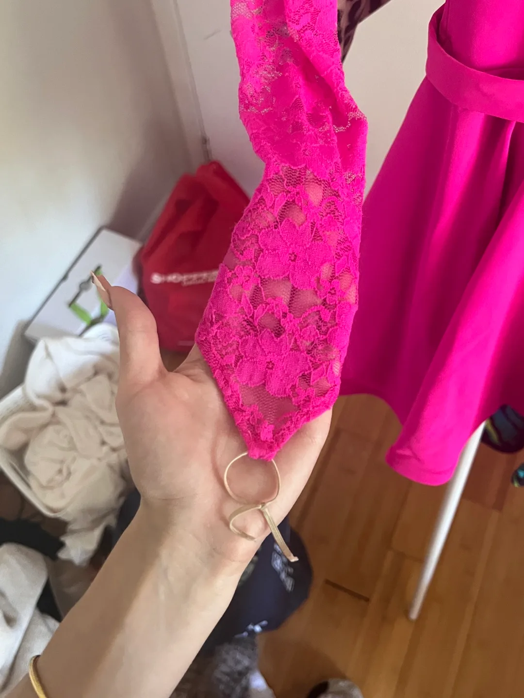 Ballroom/Latin Pink Long Sleeve Dress with Lace image indicator(3)