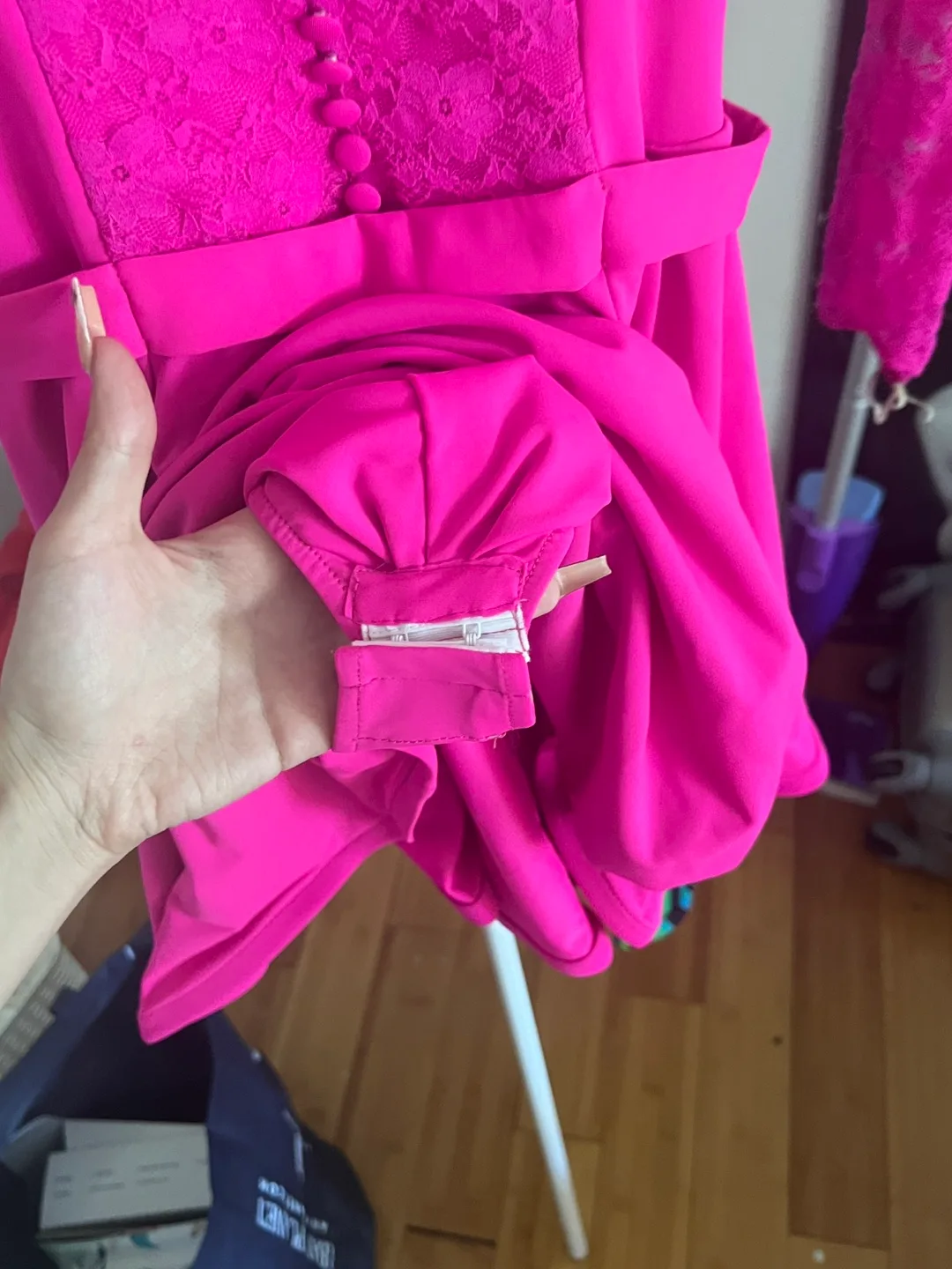 Ballroom/Latin Pink Long Sleeve Dress with Lace image indicator(4)