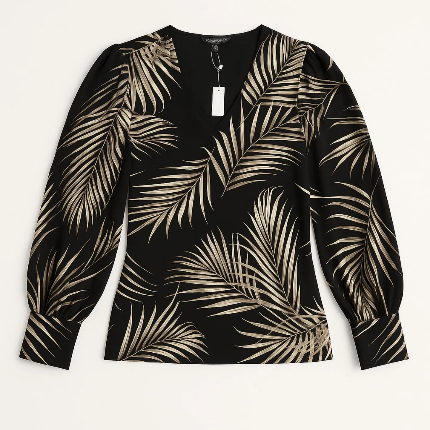 Laura Petites Black Palm Print Blouse - Size S-M image indicator(2)