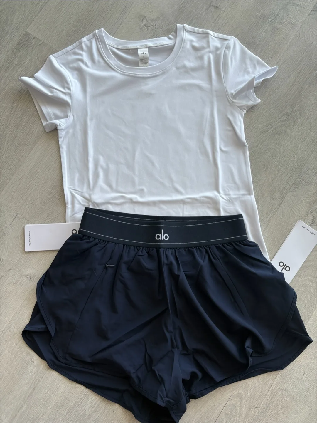 ALO Yoga Black Matchpoint Shorts & Alosoft Finesse Tee image indicator(2)
