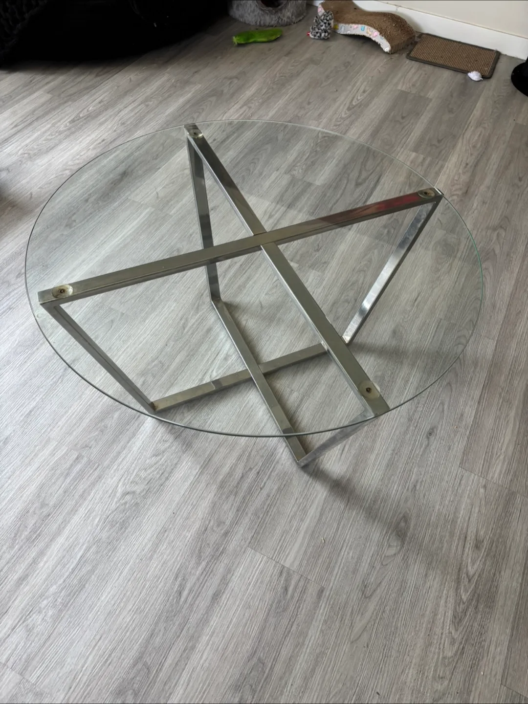 Round Glass Coffee Table with Chrome Base thumbnail