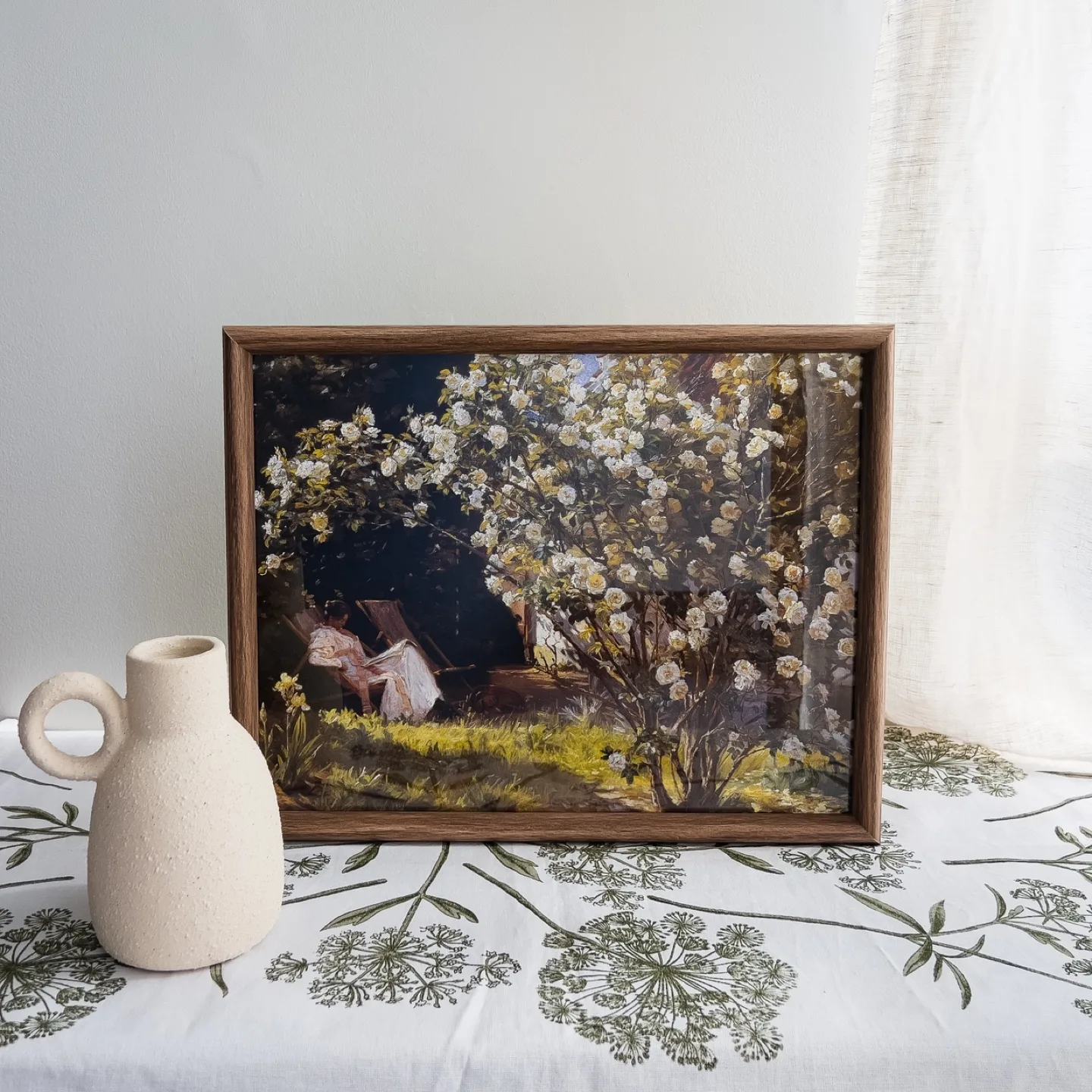 Reading & Roses Large Framed Vintage Art Print thumbnail