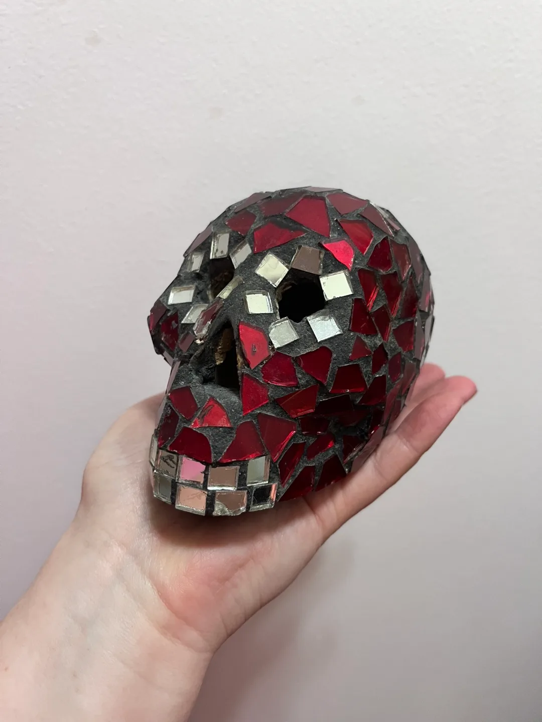 Red Mosaic Tiled Glass Mexican Skull image indicator(4)