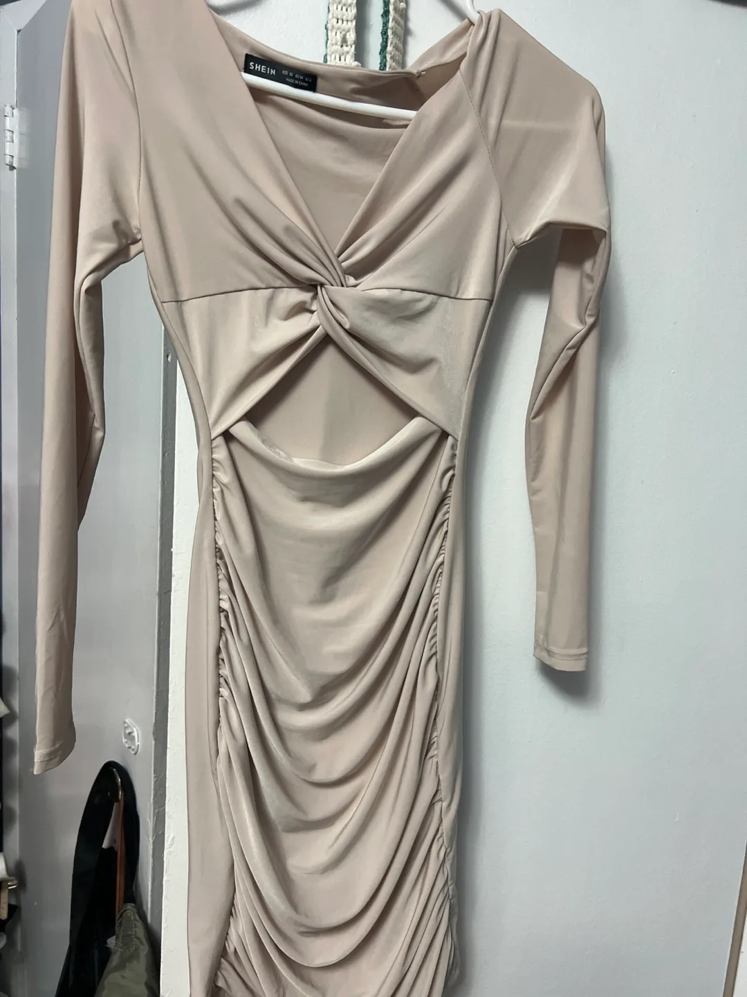 SHEIN Beige Cutout Ruched Mini Dress - XS thumbnail