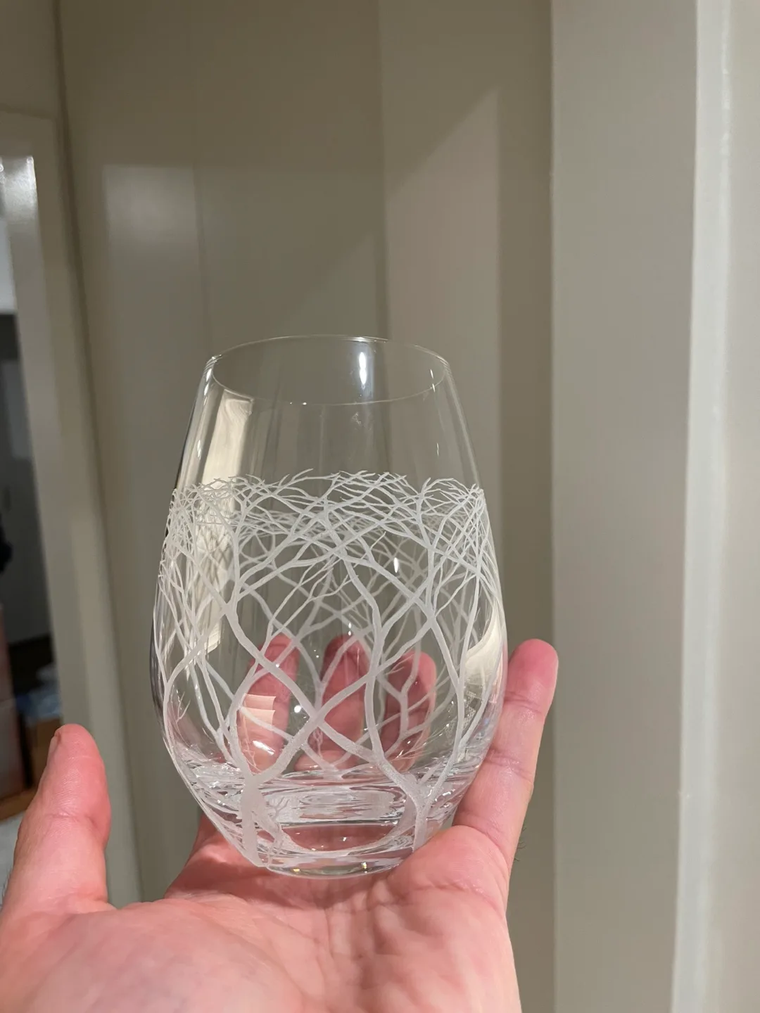 Stemless Wine Glass with Tree Design thumbnail