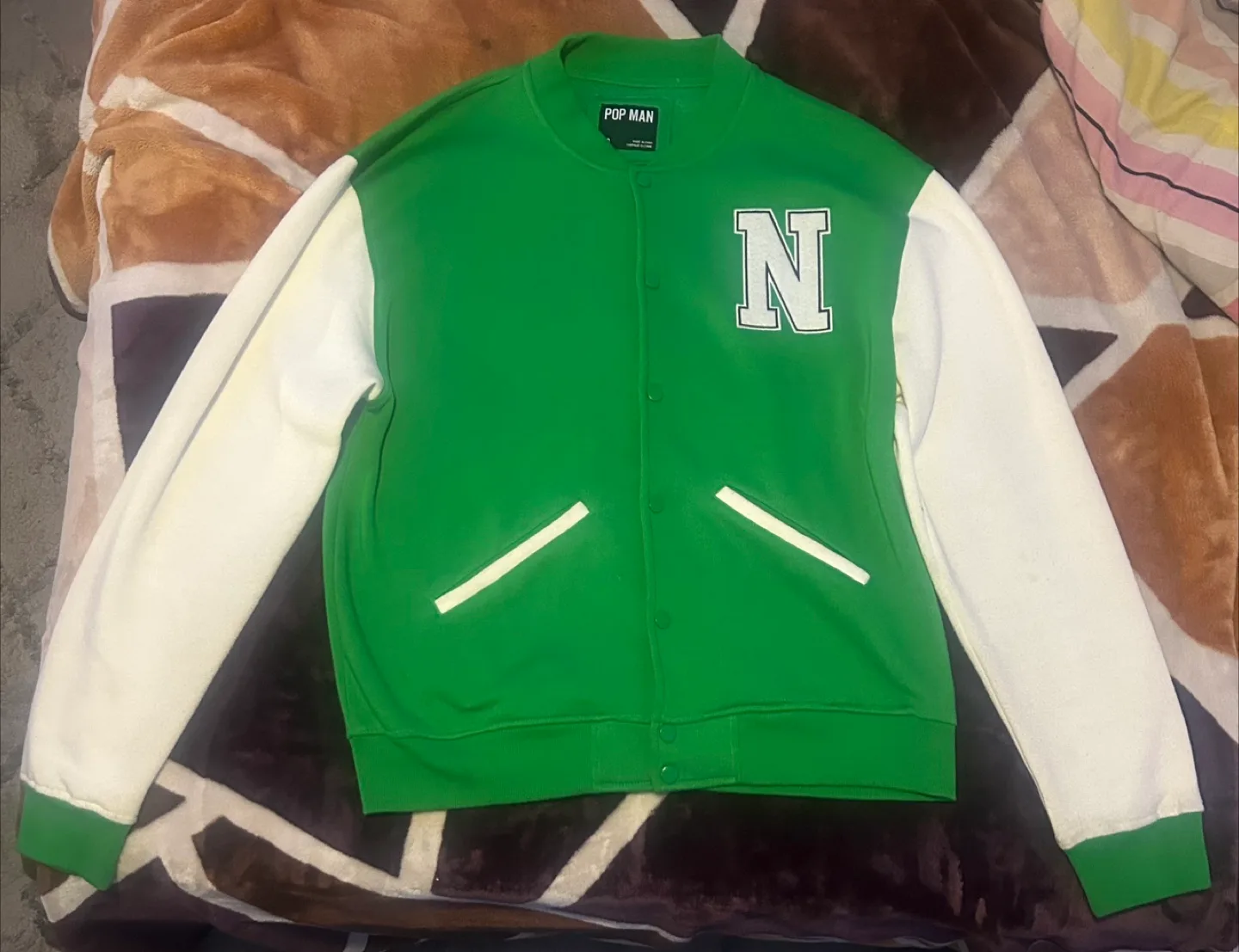 POP MAN Green & White Varsity Jacket