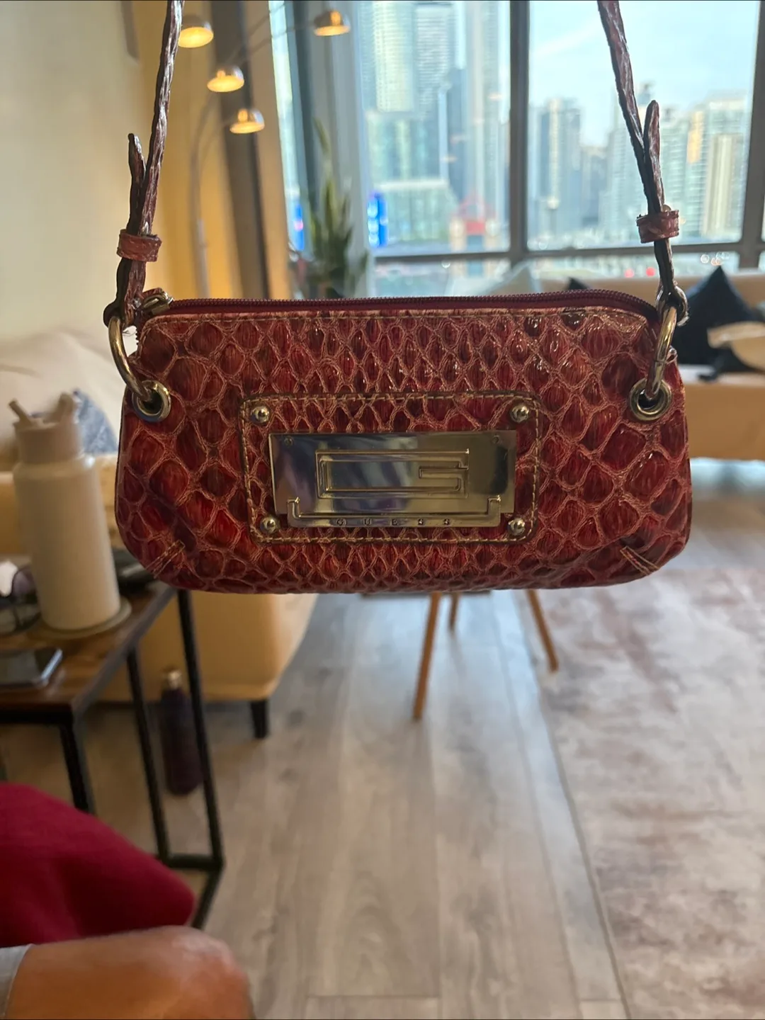 Guess Burgundy Snakeskin Shoulder Bag thumbnail