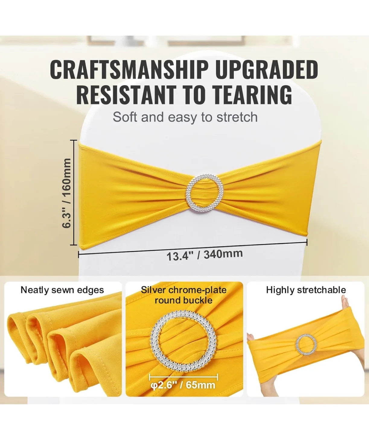 30 PCS Chair Covers with Gold Yellow Sash image indicator(2)