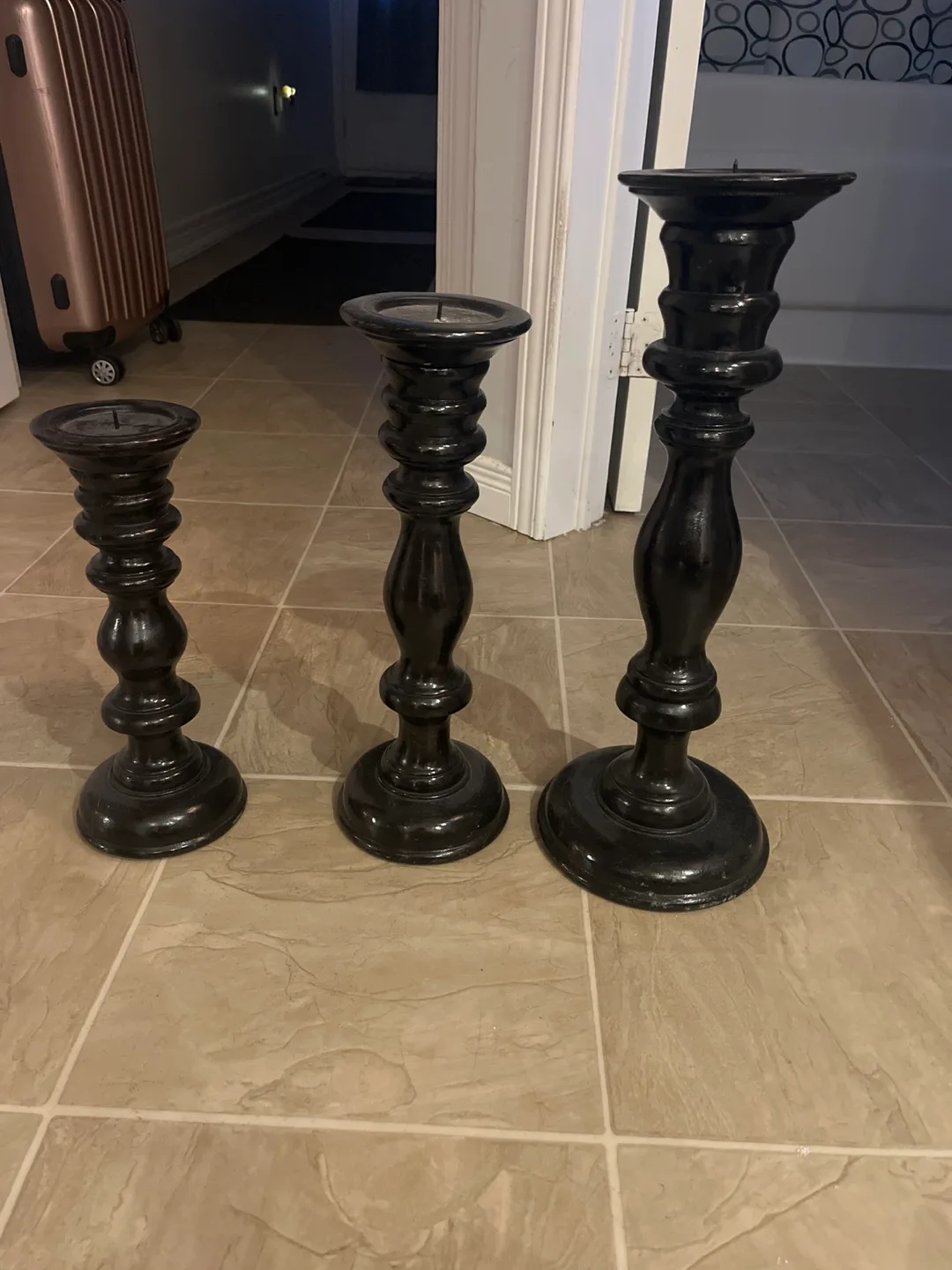 Set of 3 Black Wooden Candle Holders thumbnail