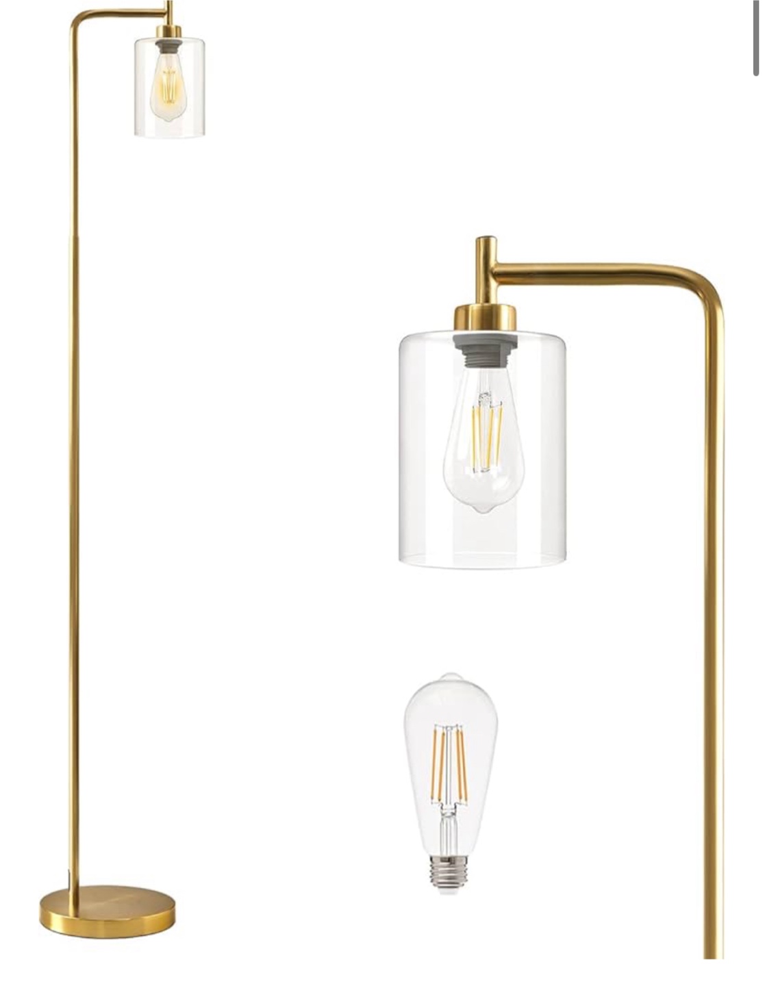 Gold Floor Lamp with Glass Shade