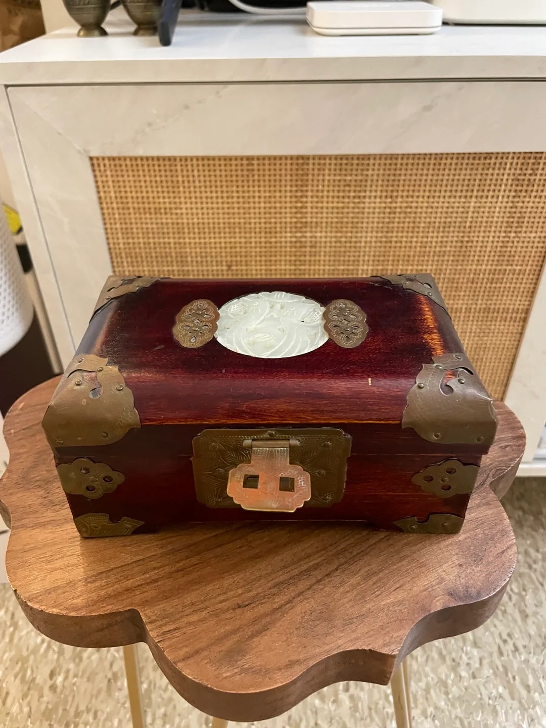 Wooden Jewelry Box with Jade Inlay thumbnail