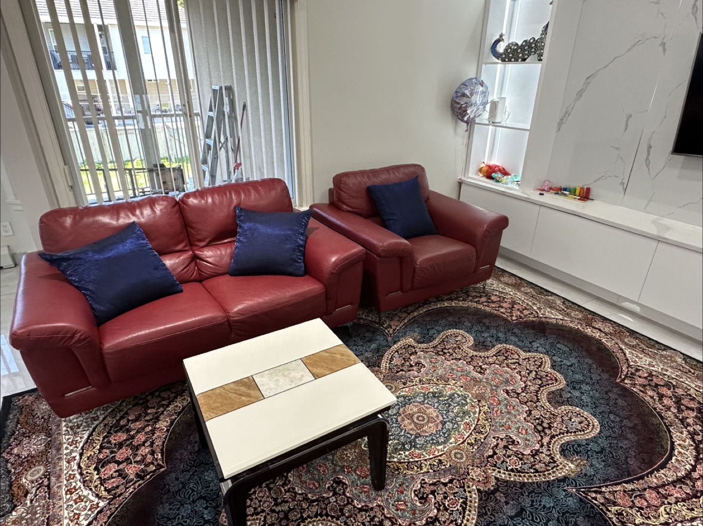 Red Leather Sofa Set - photo 2