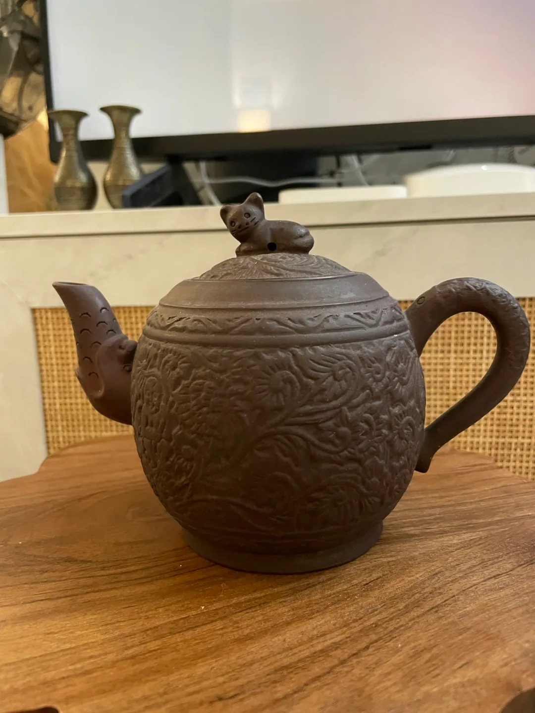 Brown Clay Teapot with Cat Lid thumbnail