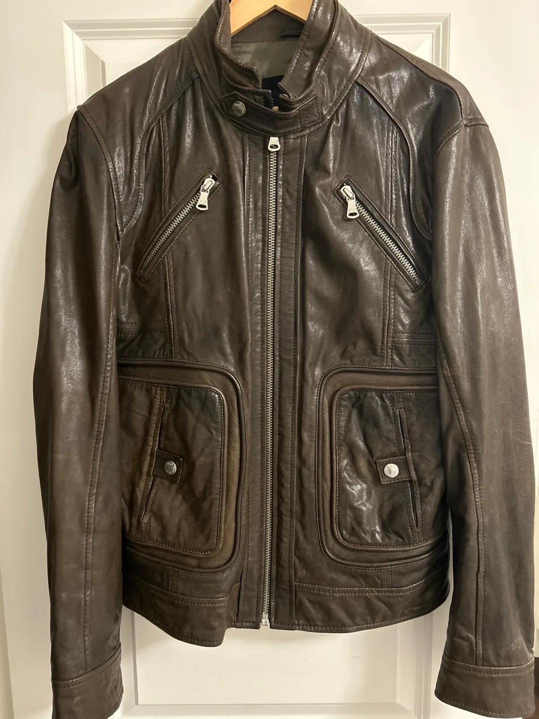 D&G Dolce & Gabbana Brown Leather Jacket Size 54 thumbnail