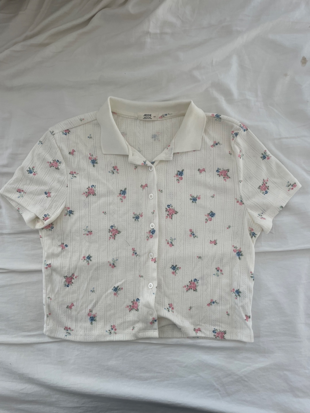 ardene cropped floral polo shirt