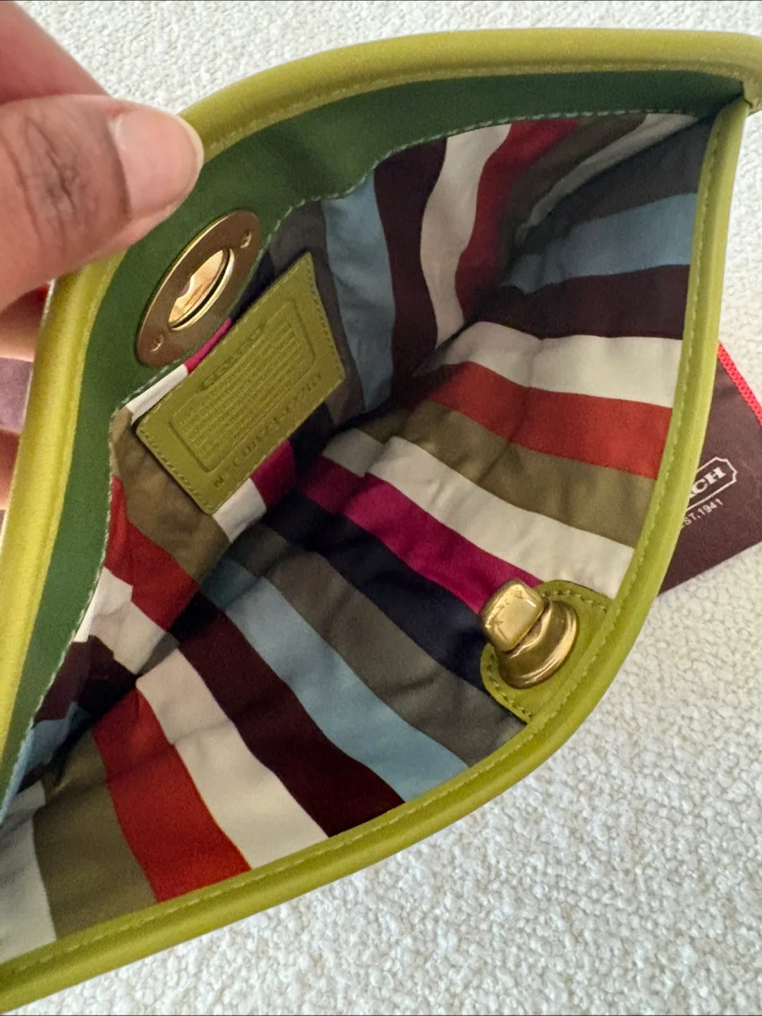 ⭐️ Coach ⭐️ Emerald Green with Lime Green Piping Clutch/Wallet image indicator(5)