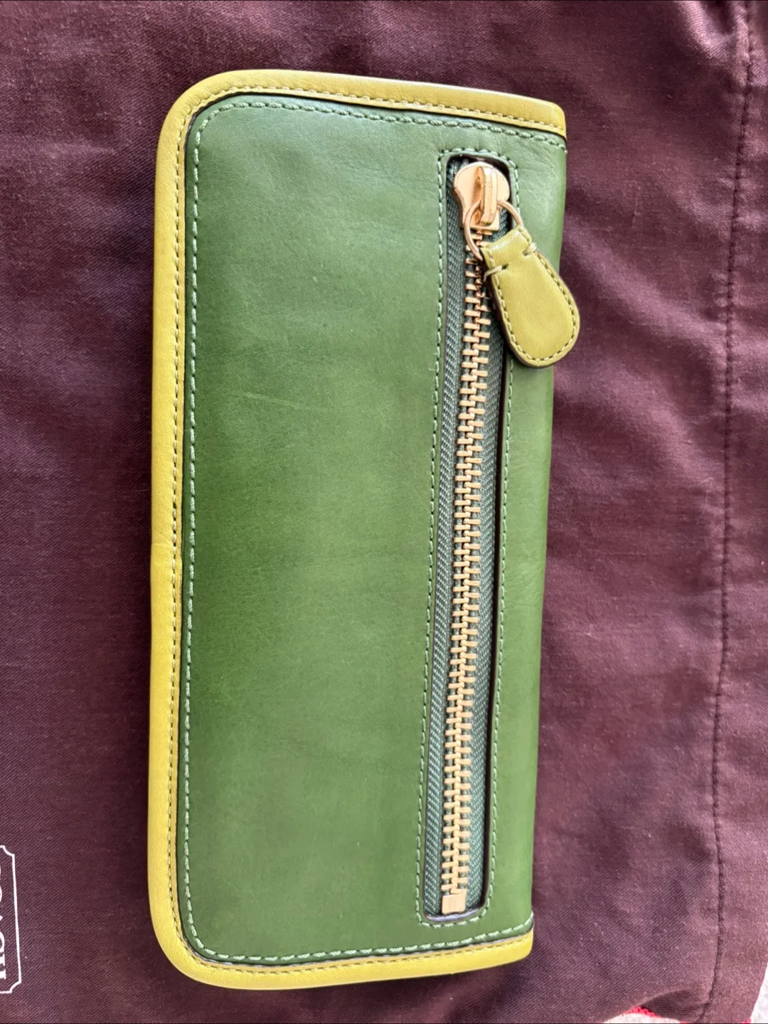 ⭐️ Coach ⭐️ Emerald Green with Lime Green Piping Clutch/Wallet image indicator(2)