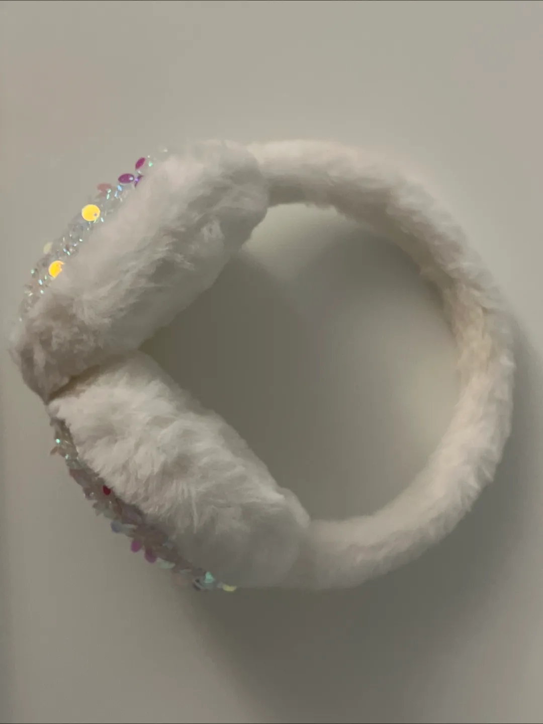 White Faux Fur Earmuffs with Sequins thumbnail