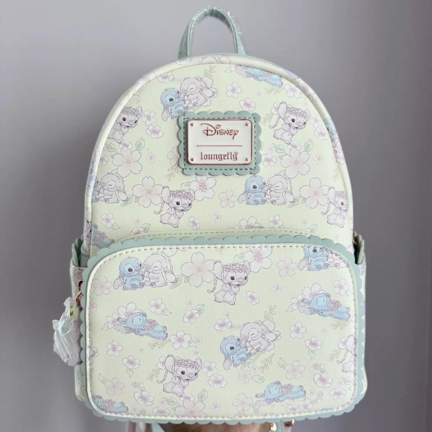 New Disney Stitch & Angel AOP Cherry Blossom Loungefly Backpack thumbnail