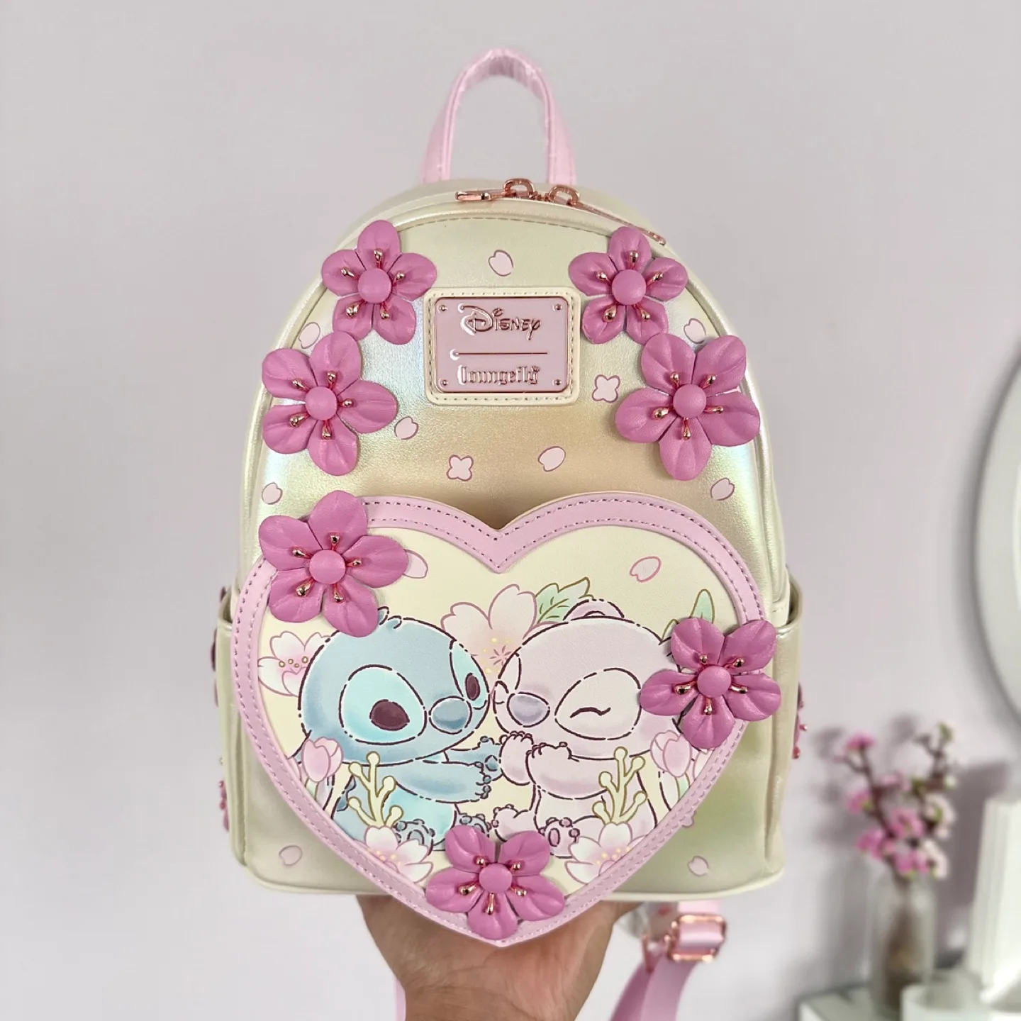 New Disney Stitch & Angel Cherry Blossom Loungefly Backpack thumbnail