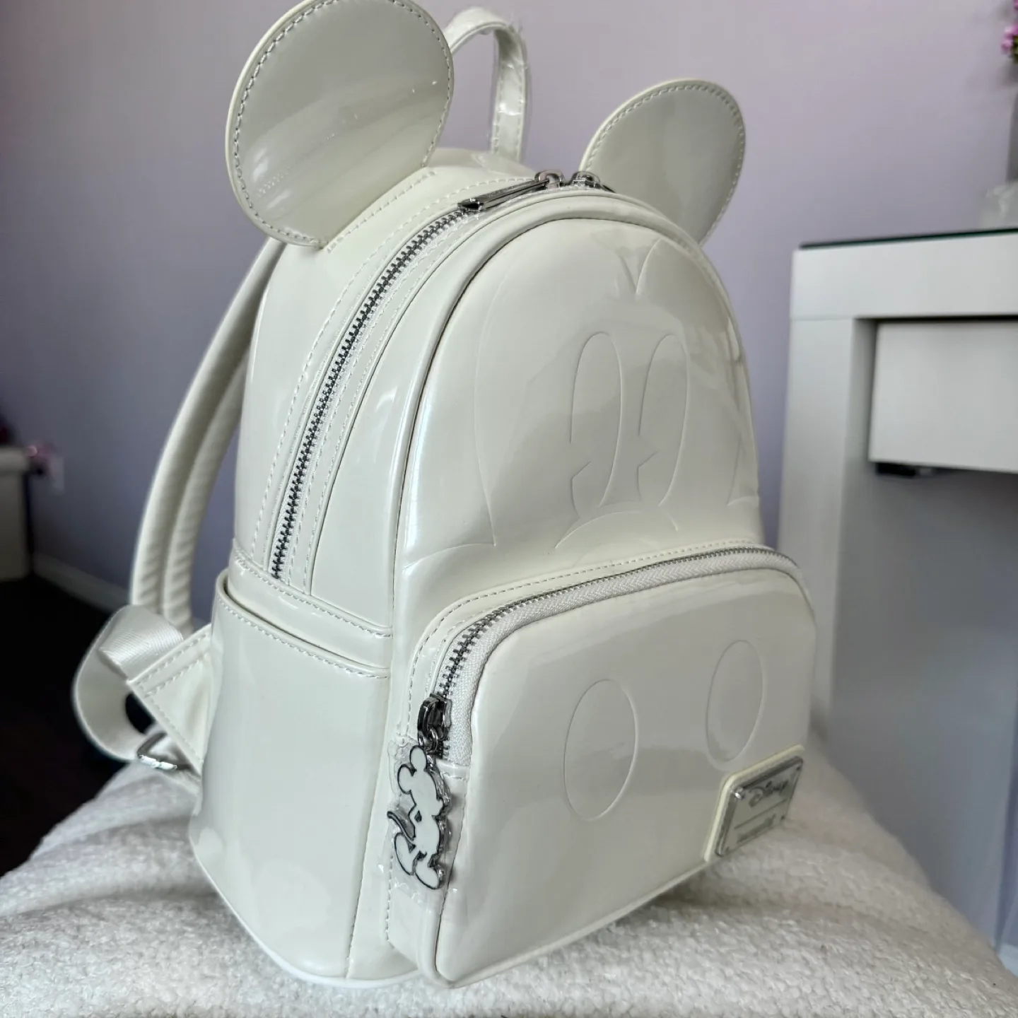 New Pearl White Mickey Mouse Signature Disney Loungefly Backpack image indicator(2)