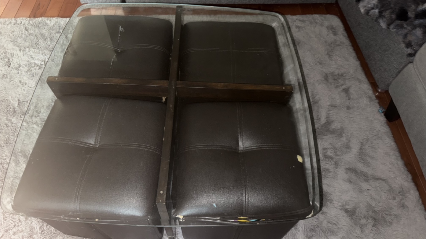 Glass Top Coffee Table with Leather Ottomans