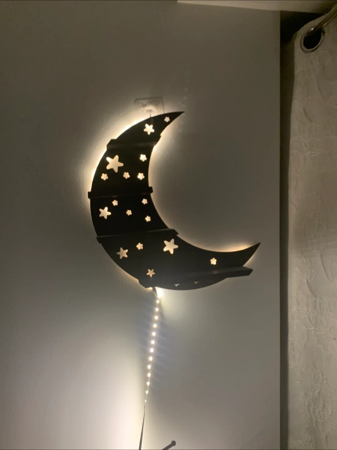 ‼️MOVING SALE‼️Crescent Moon Shelf with Light-up Stars thumbnail