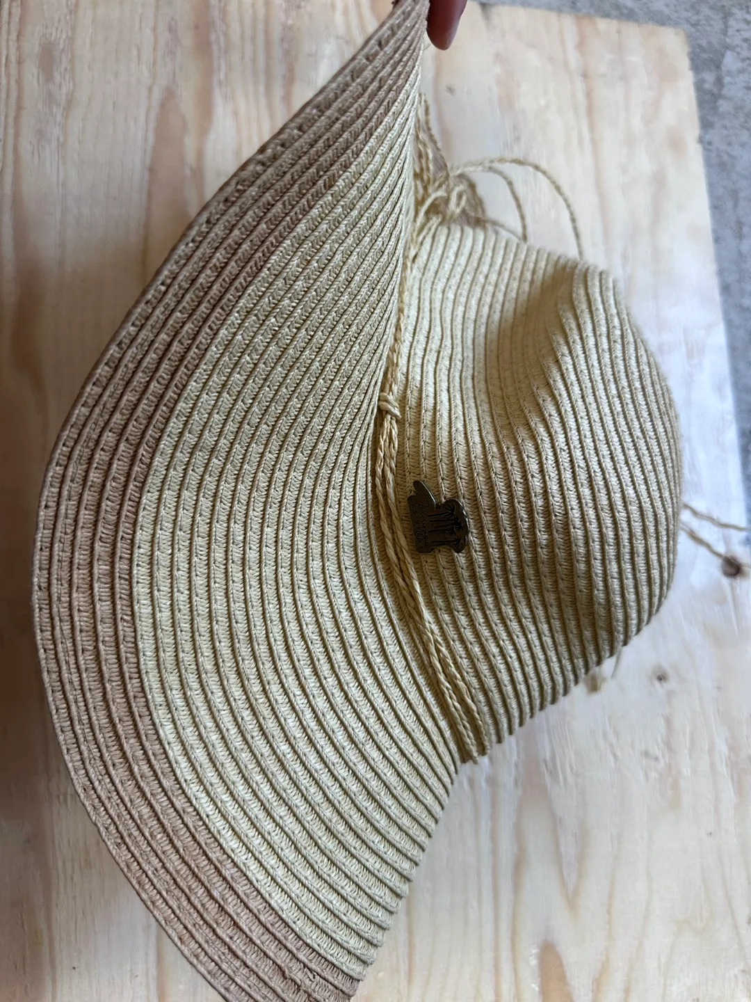 Straw Sun Hat with Brown Trim thumbnail