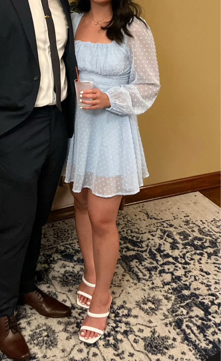 Light Blue Sheer Polka Dot Mini Dress thumbnail