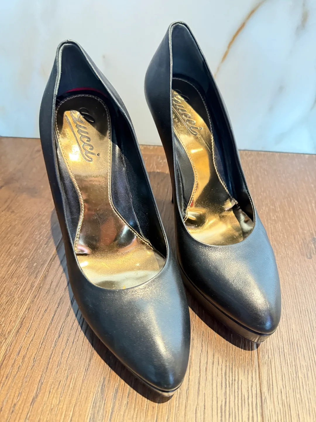 Gucci Black Leather Heels Size 38 thumbnail